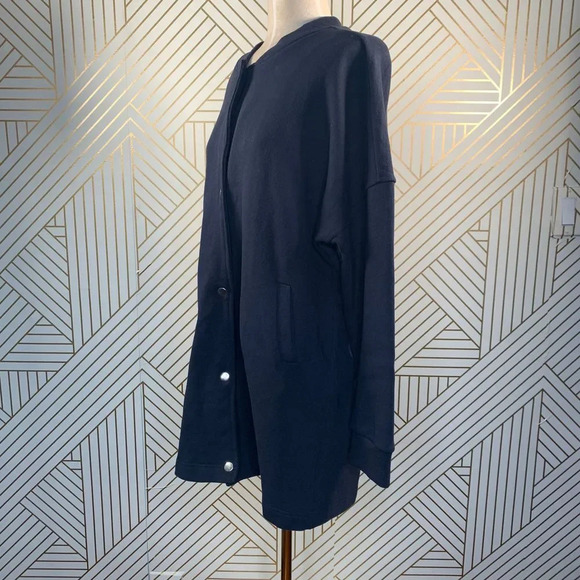 Anthropologie Deletta Murray Coat Sweatshirt Bomber Cotton Navy Blue Size Small - Picture 5 of 10